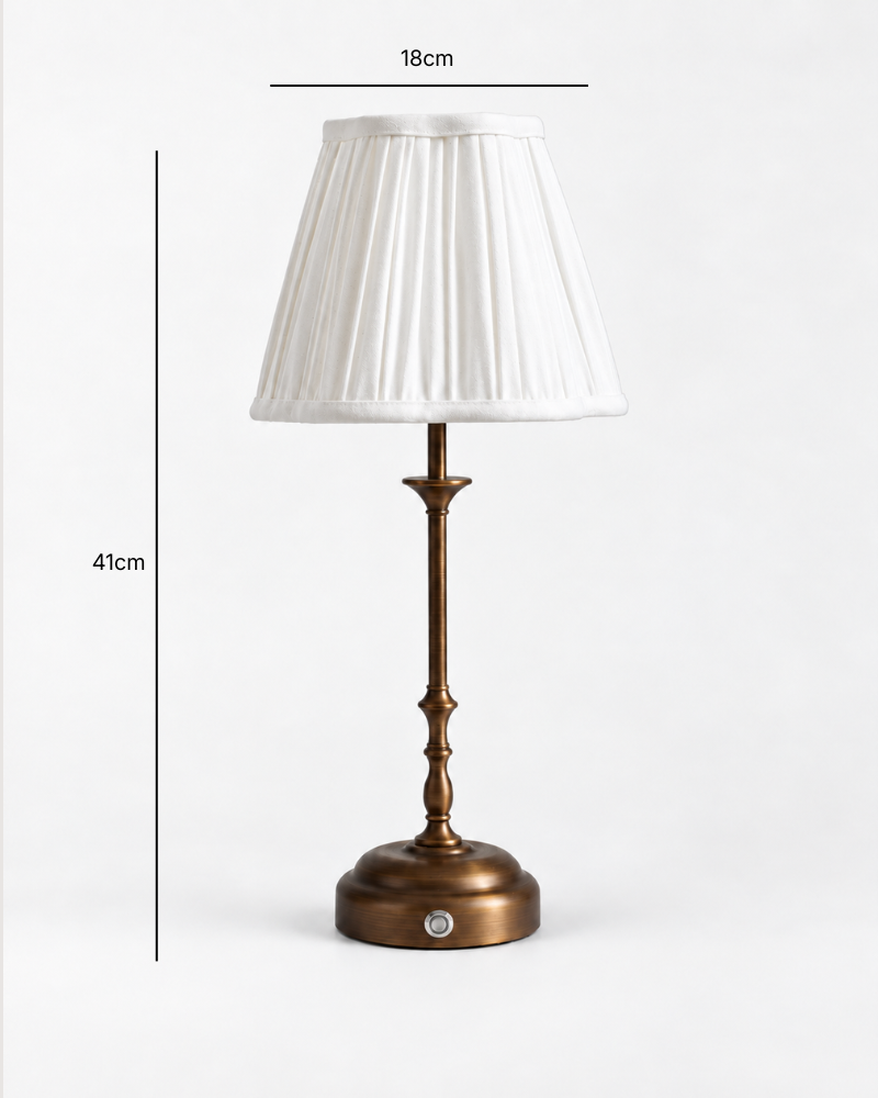 Odette Portable Table Lamp – Antique Bronze, Linen Pleated Shade
