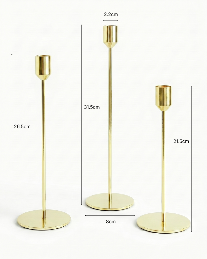 Astrid Taper Candle Holders – Set of 3, Light Gold