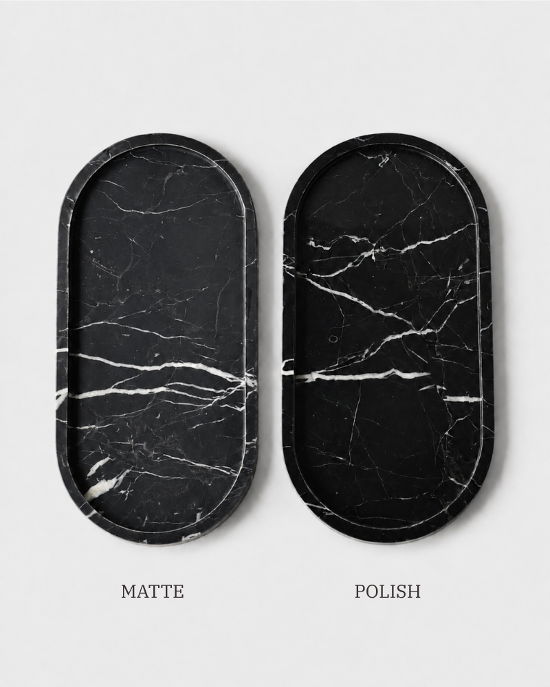 Livia Marble Tray – Oval, Black Marquina, Matte