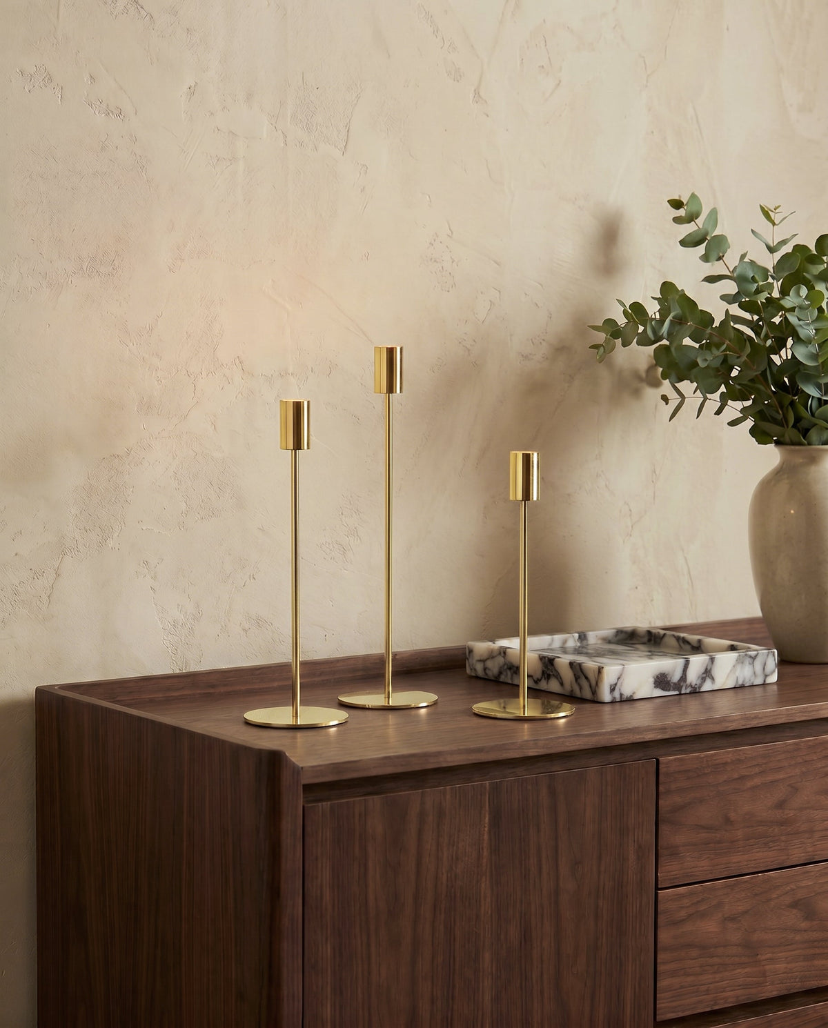 Celine Column Candle Holders – Set of 3, Light Gold