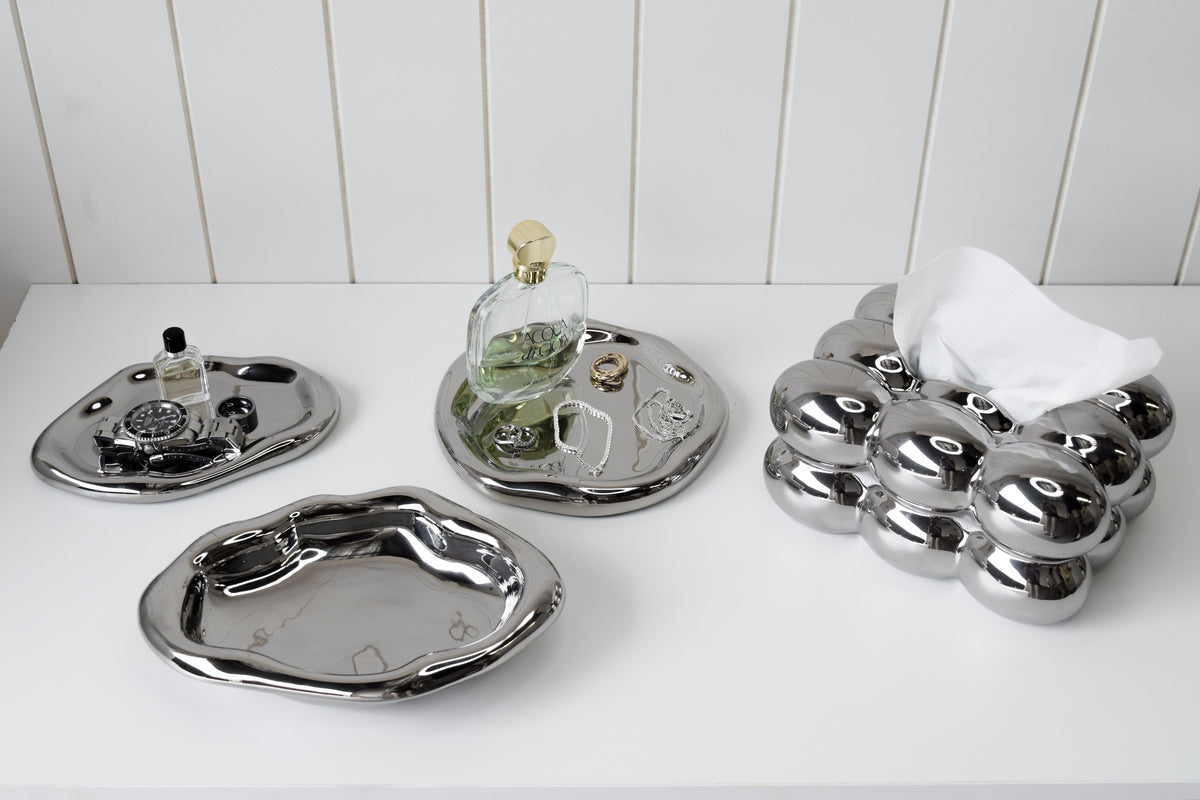 Fleur Ceramic Tray – Small, Silver