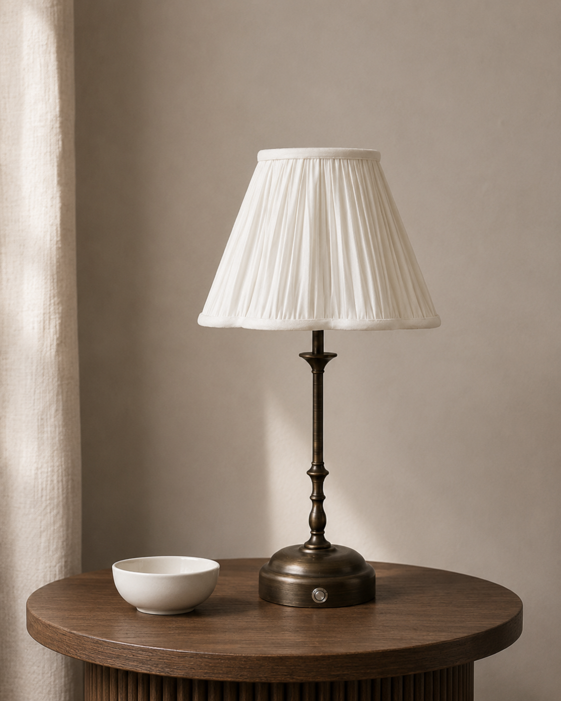 Odette Portable Table Lamp – Dark Bronze, Silk-Look Pleated Shade
