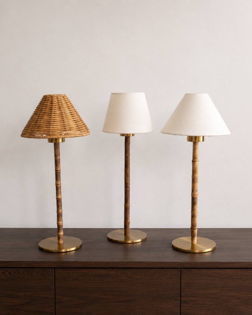 Freya Bamboo Portable Lamp – Linen Drum Shade
