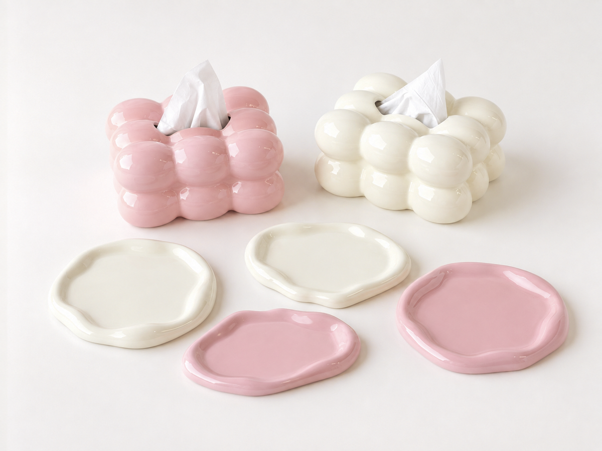 Fleur Ceramic Tray – Round, Ivory