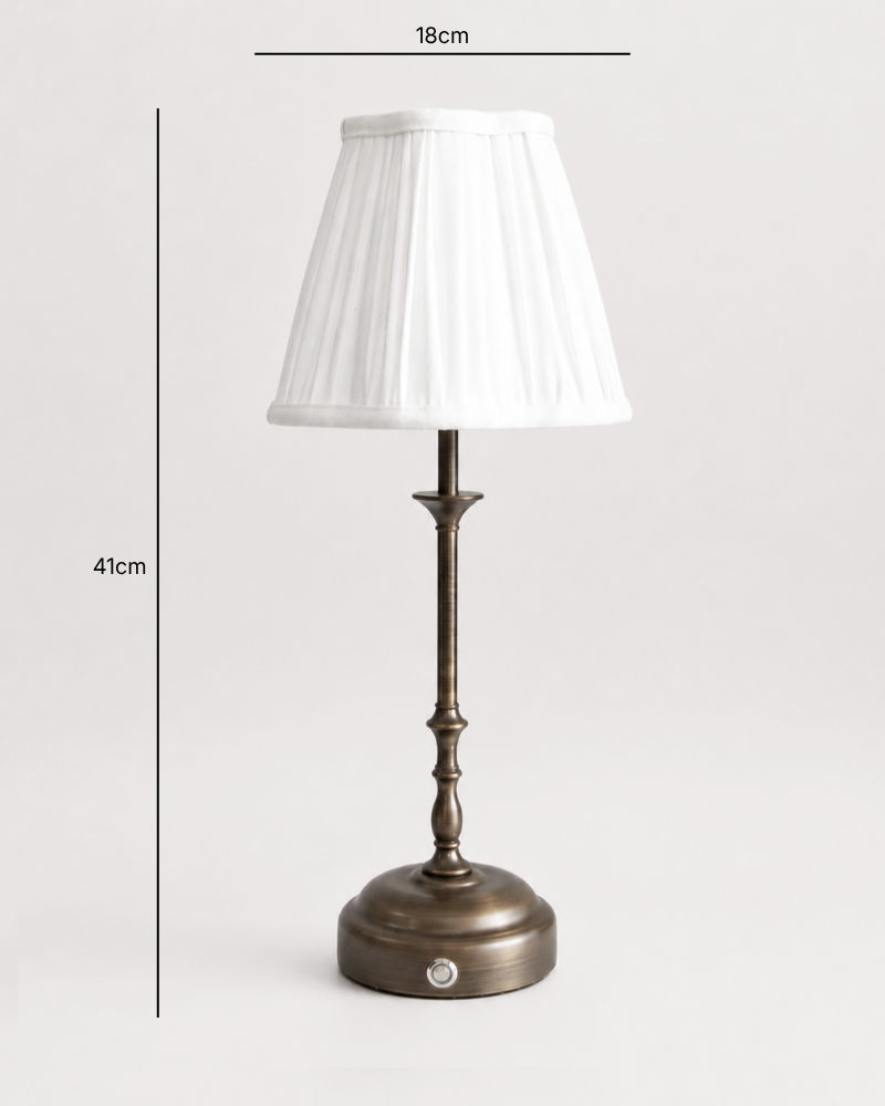 Odette Portable Table Lamp – Dark Bronze, Linen Pleated Shade