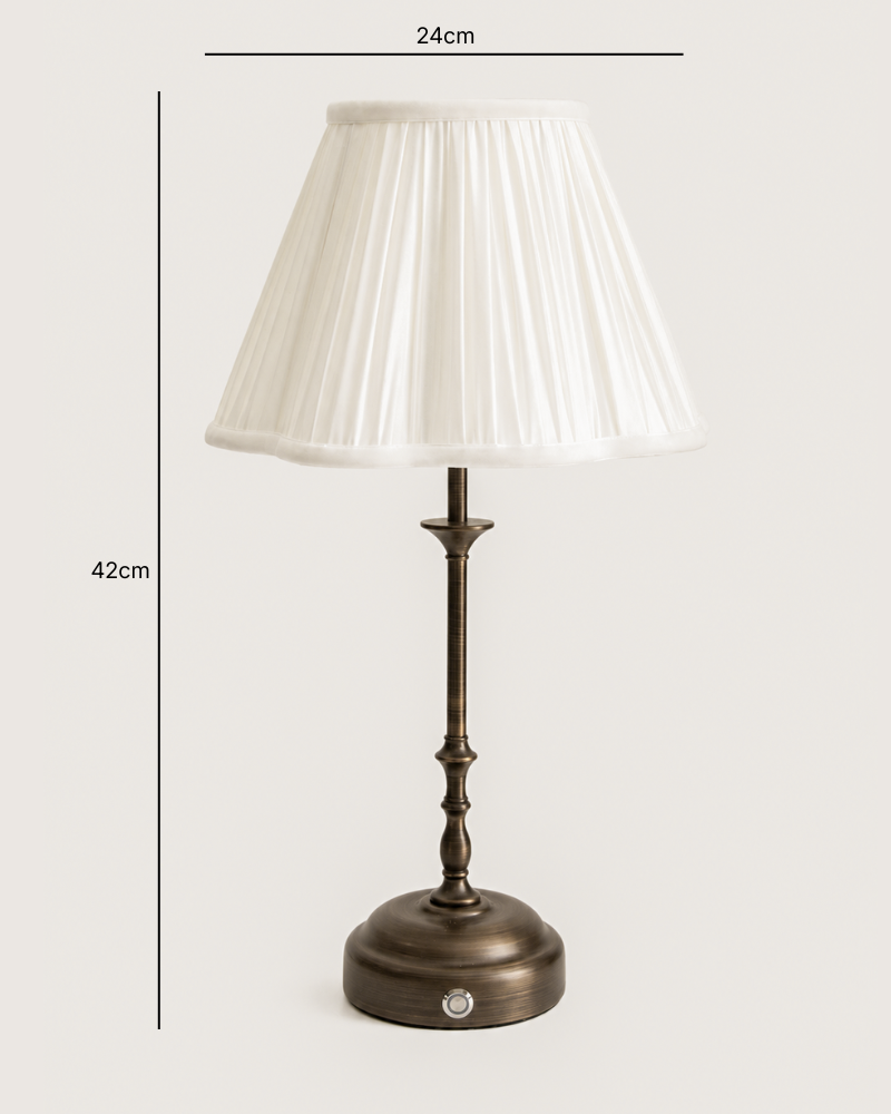 Odette Portable Table Lamp – Dark Bronze, Silk-Look Pleated Shade