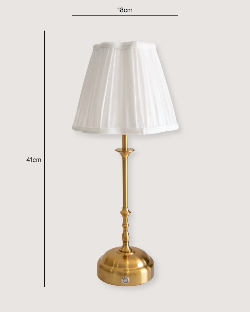 Odette Portable Table Lamp – Gold, Linen Pleated Shade