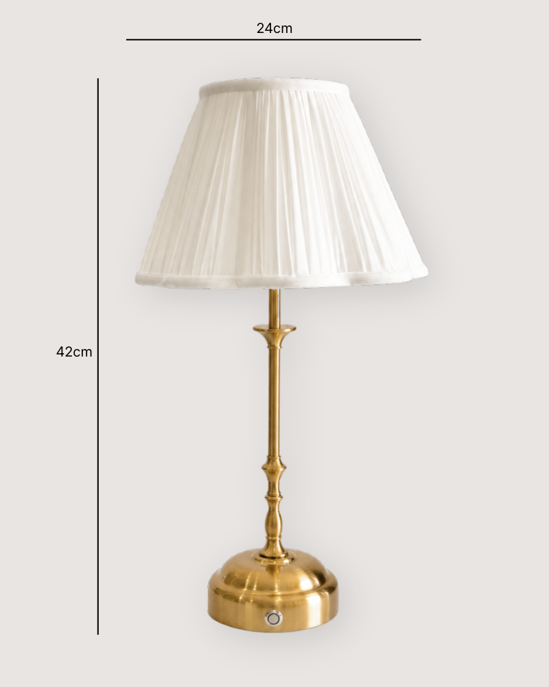 Odette Portable Table Lamp – Gold, Silk-Look Pleated Shade
