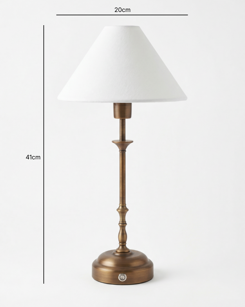 Vera Portable Table Lamp – Antique Bronze, Linen Shade