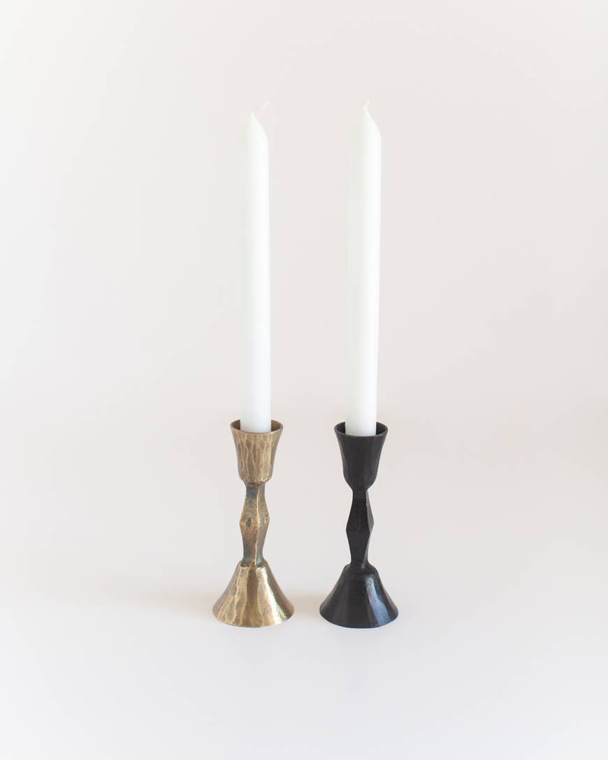 Diamond-Texture Iron Candle Stand – Low, Black
