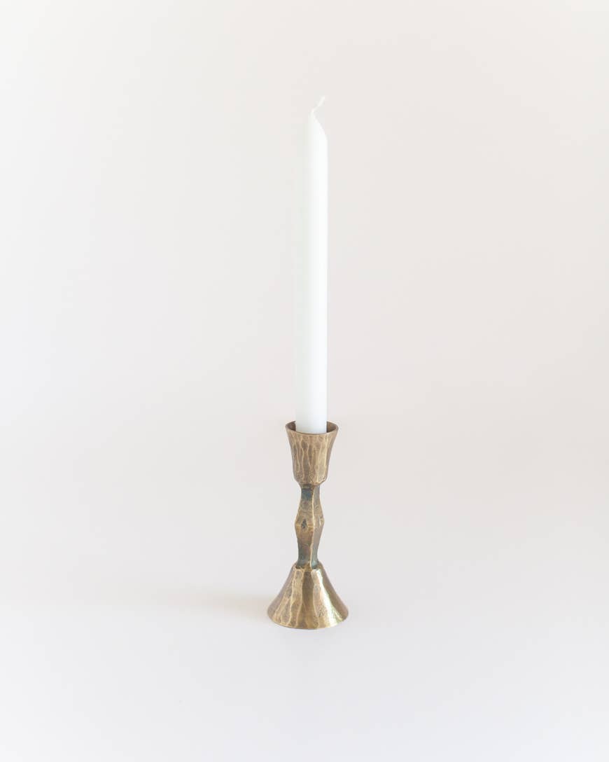 Diamond-Texture Iron Candle Stand – Low, Brass Finish