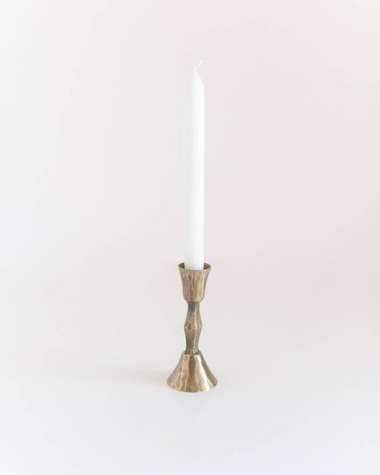 Diamond-Texture Iron Candle Stand – Low, Brass Finish
