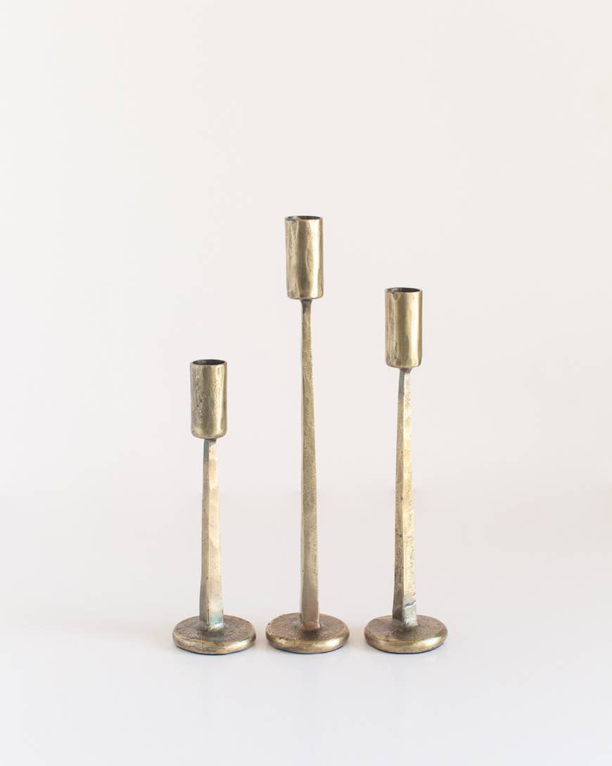 Marlo Iron Candle Stands – Set of 3, Brass Finish