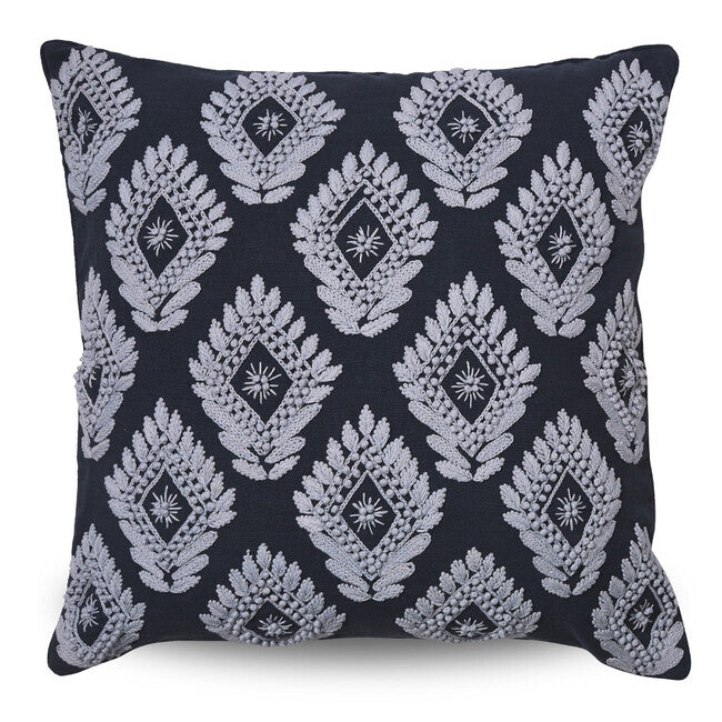 Marit Embroidered Cushion – Navy & Ice Blue