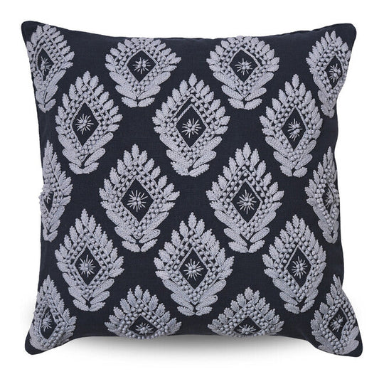 Marit Embroidered Cushion – Navy & Ice Blue