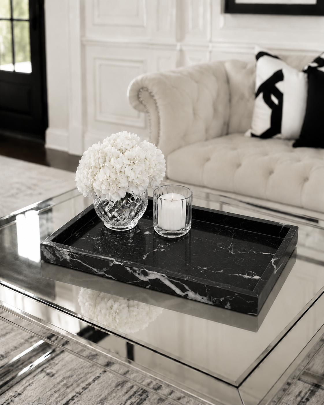 Noor Marble Tray – Rectangle, Black Marquina