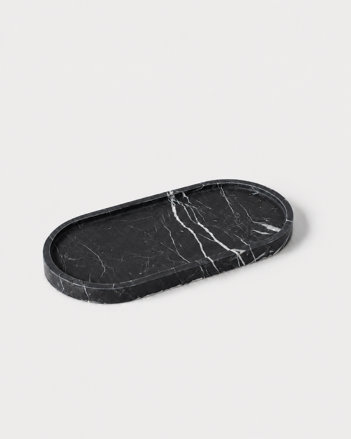 Livia Marble Tray – Oval, Black Marquina, Matte