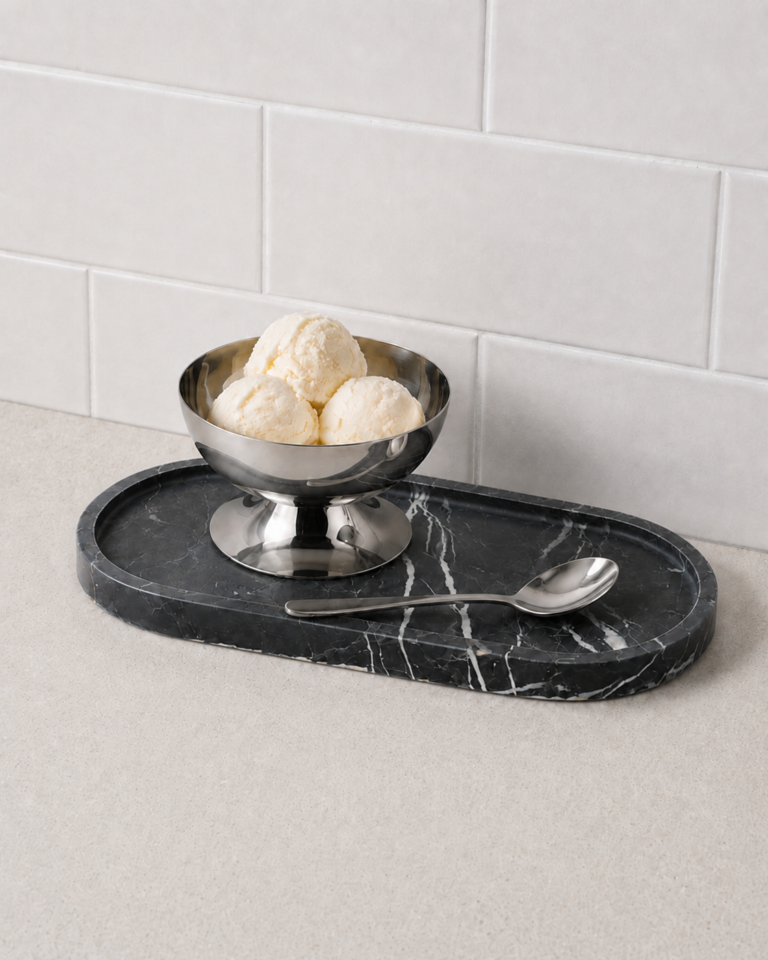 Livia Marble Tray – Oval, Black Marquina, Matte