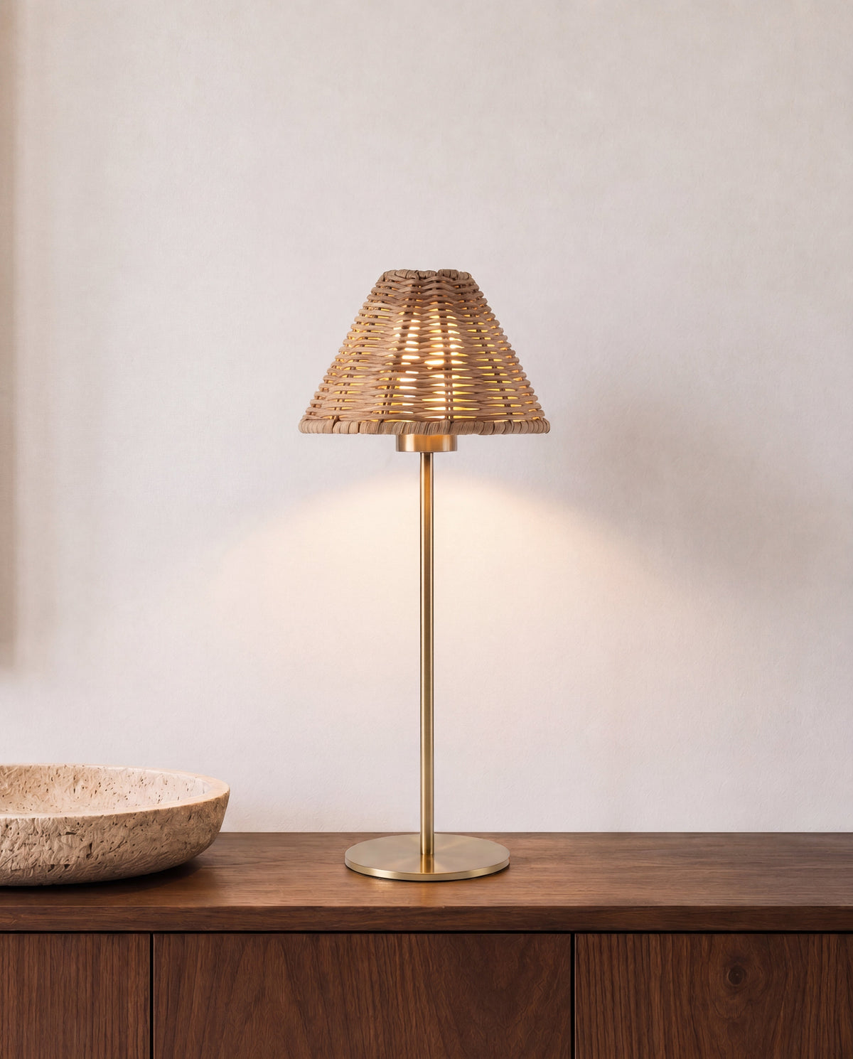 Margot Brass Portable Lamp – Rattan Shade