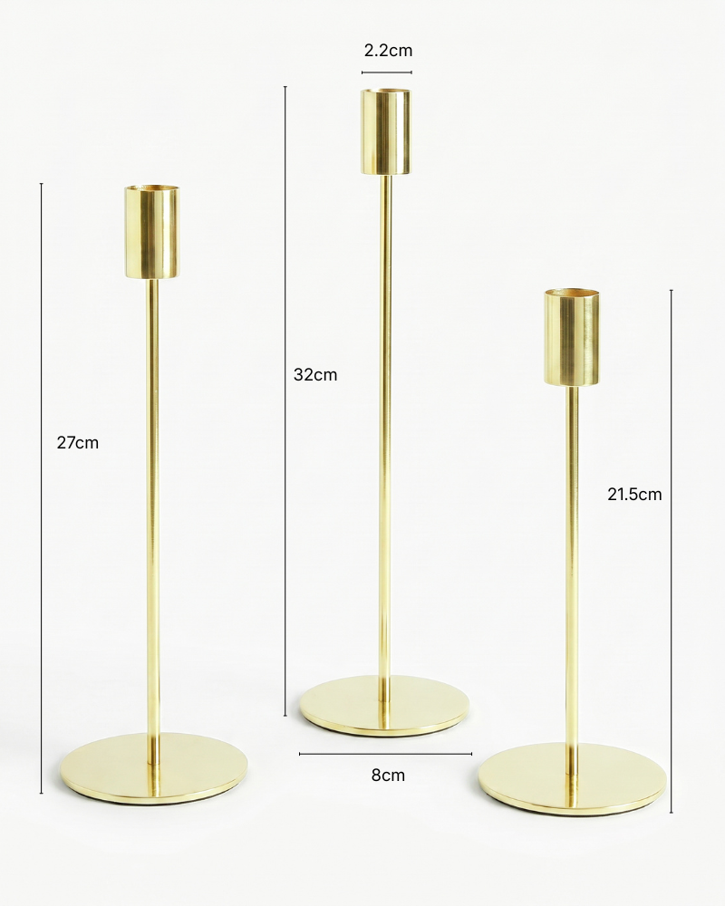 Celine Column Candle Holders – Set of 3, Light Gold