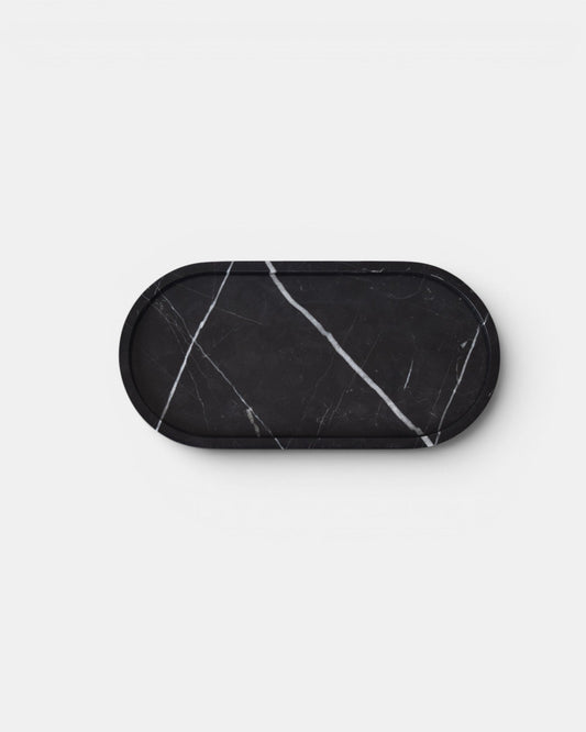 Livia Marble Tray – Oval, Black Marquina, Polished