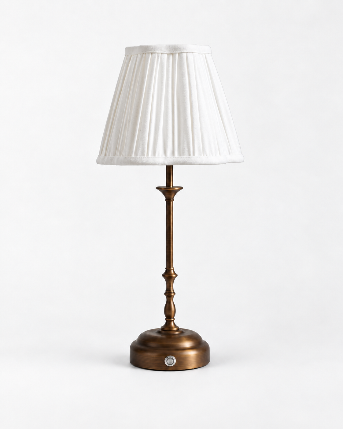 Odette Portable Table Lamp – Antique Bronze, Linen Pleated Shade