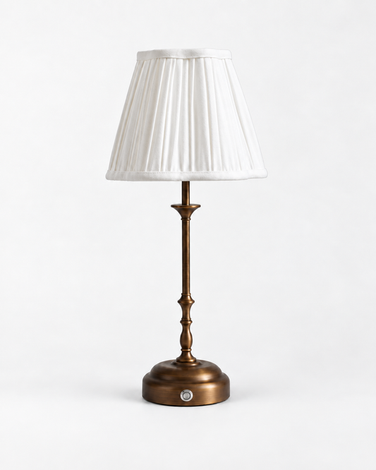 Odette Portable Table Lamp – Antique Bronze, Linen Pleated Shade