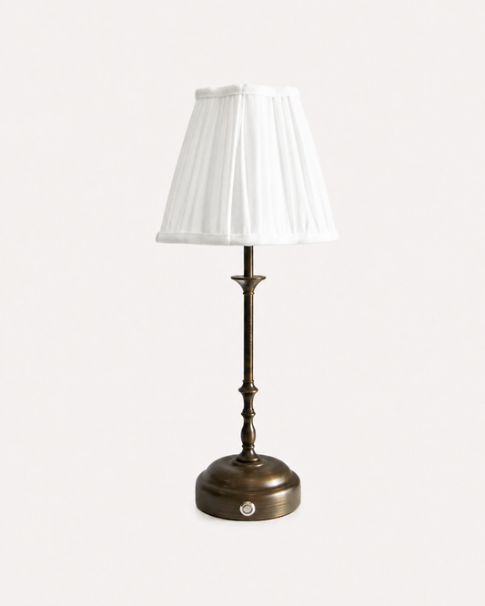 Odette Portable Table Lamp – Dark Bronze, Linen Pleated Shade