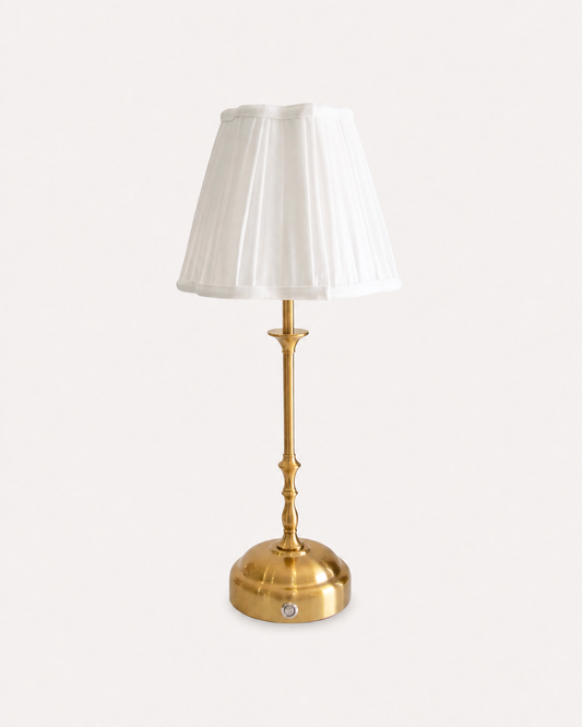 Odette Portable Table Lamp – Gold, Linen Pleated Shade