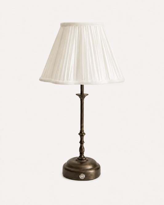 Odette Portable Table Lamp – Dark Bronze, Silk-Look Pleated Shade