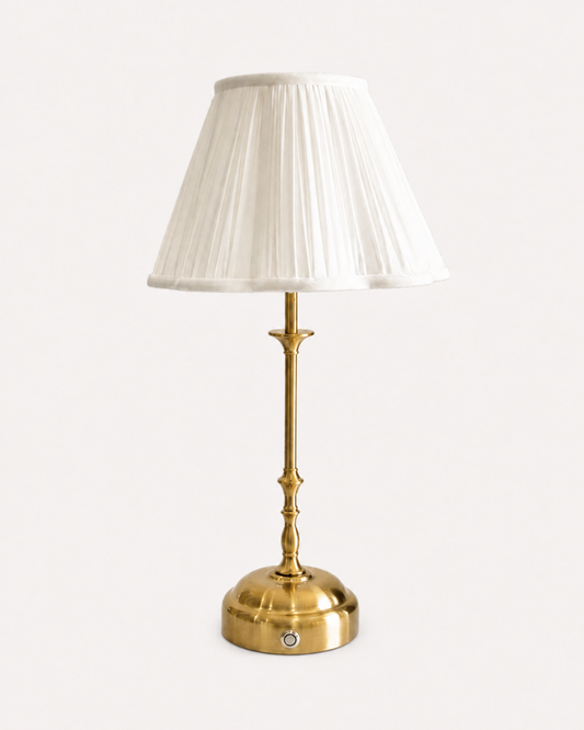 Odette Portable Table Lamp – Gold, Silk-Look Pleated Shade