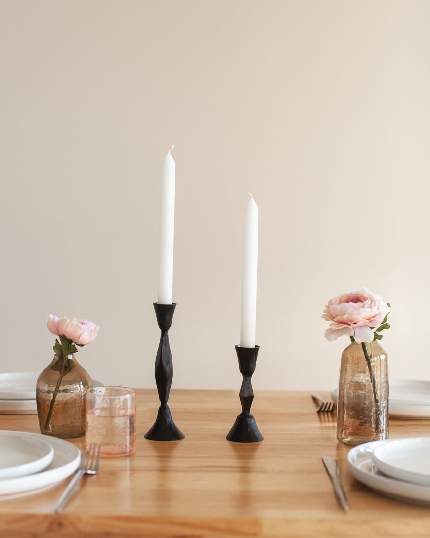 Diamond-Texture Iron Candle Stand – Low, Black