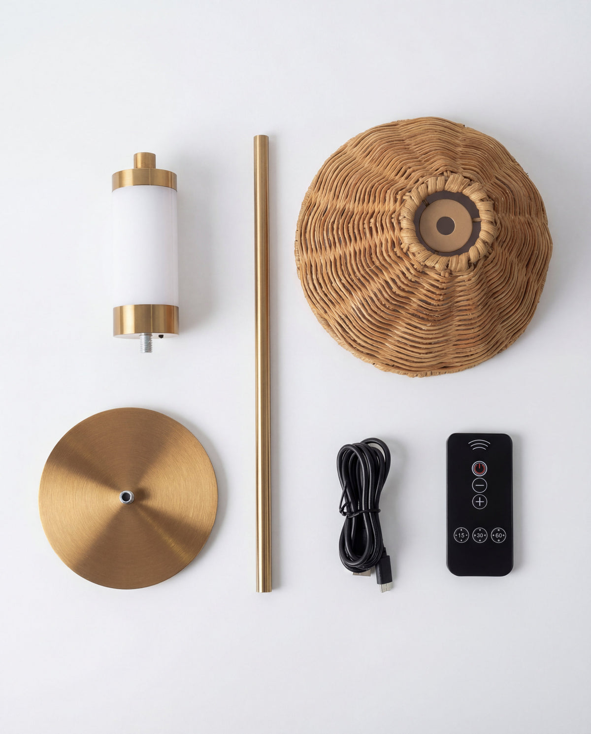 Margot Brass Portable Lamp – Rattan Shade