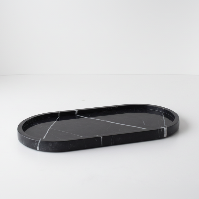 Livia Marble Tray – Oval, Black Marquina, Polished