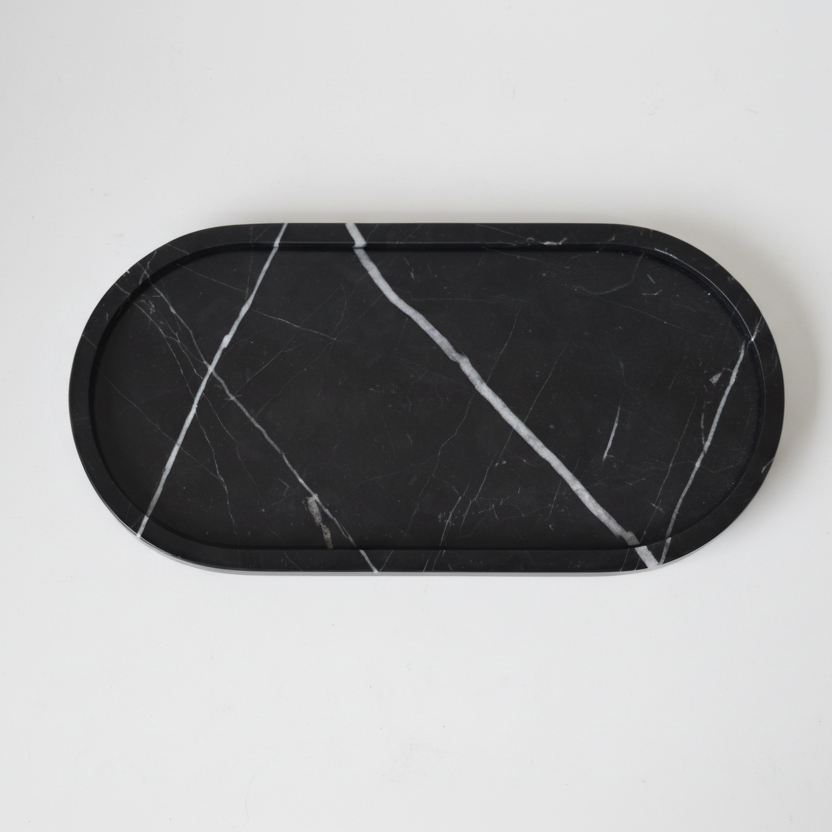 Livia Marble Tray – Oval, Black Marquina, Polished