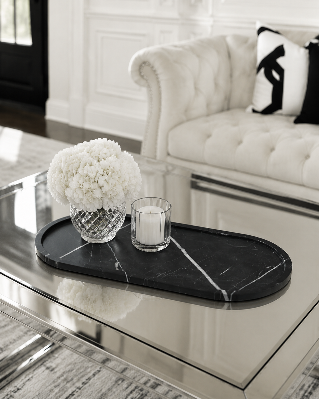 Livia Marble Tray – Oval, Black Marquina, Polished