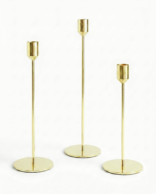 Astrid Taper Candle Holders – Set of 3, Light Gold