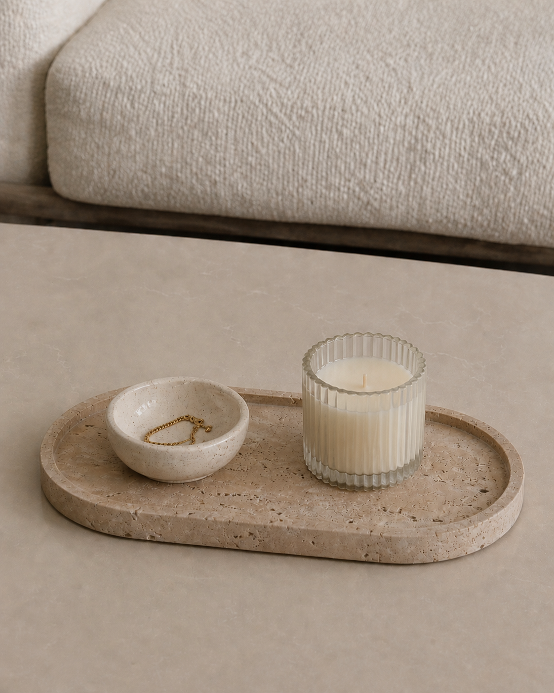 Sanne Travertine Tray – Oval