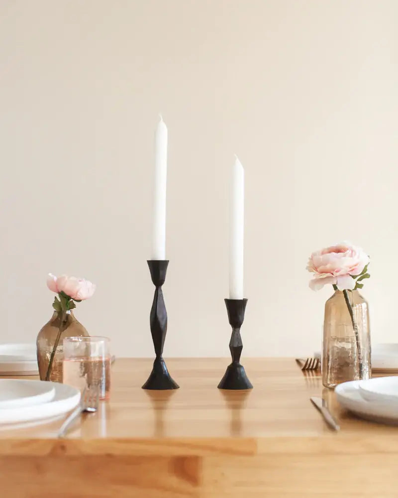 Diamond-Texture Iron Candle Stand – Tall, Black