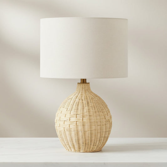 Sylvie Rattan Table Lamp – Linen Shade