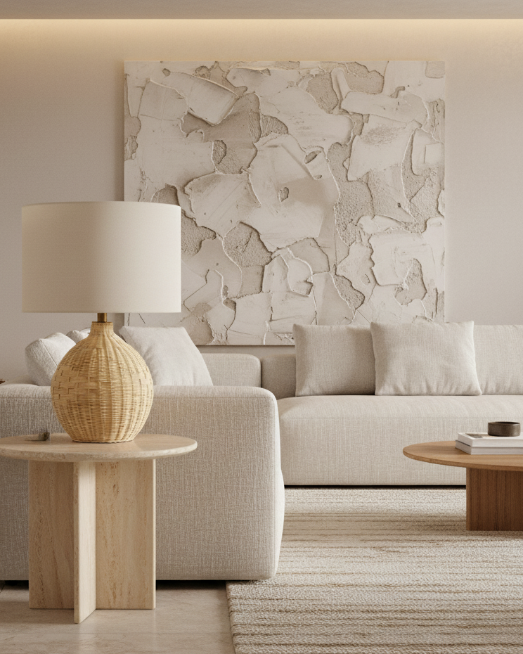 Sylvie Rattan Table Lamp – Linen Shade