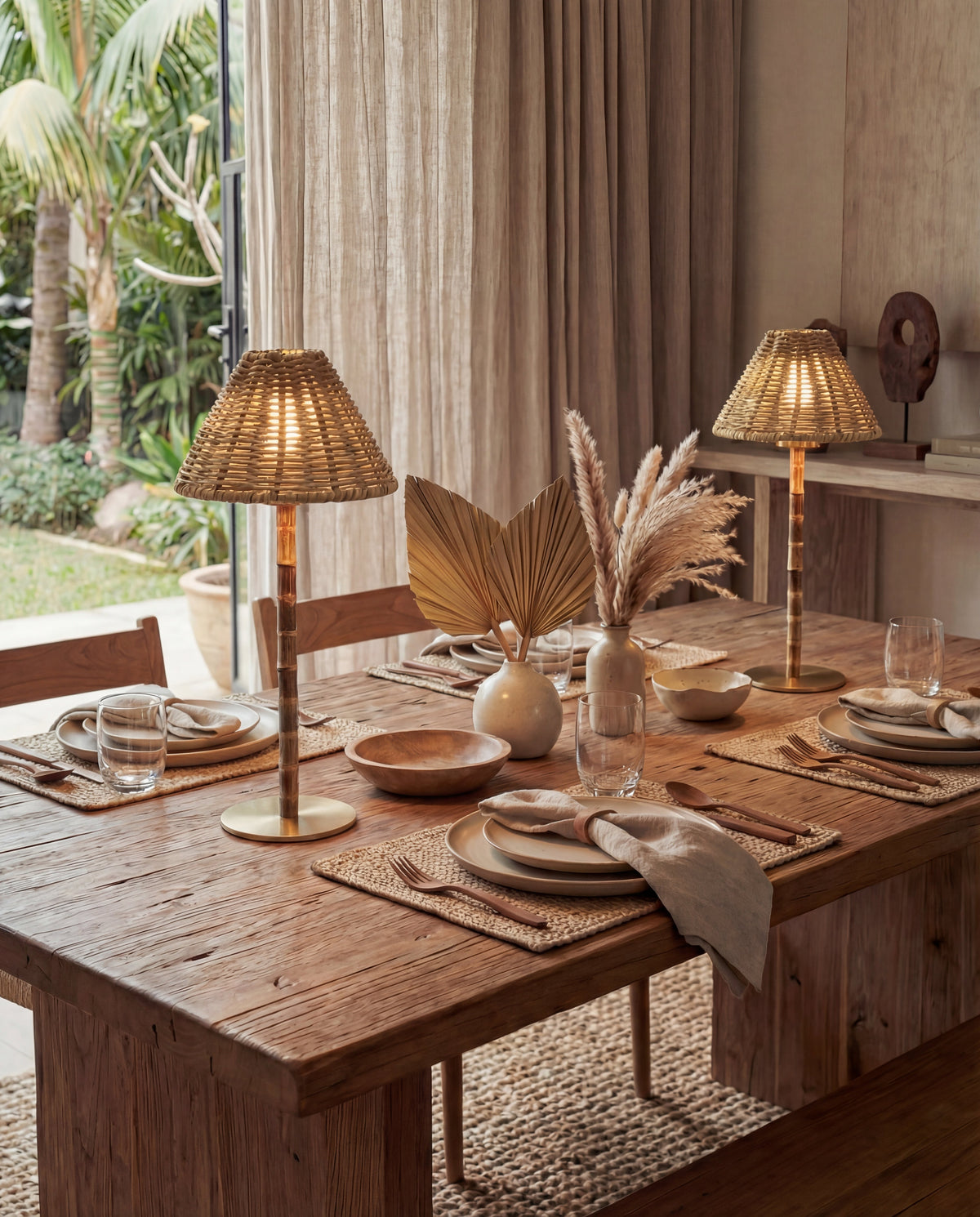Freya Bamboo Portable Lamp – Rattan Shade