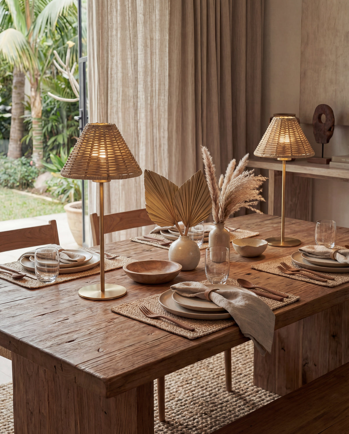 Margot Brass Portable Lamp – Rattan Shade