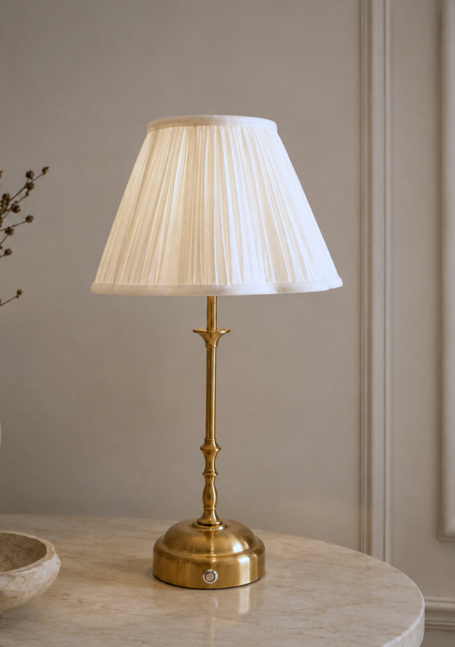 Odette Portable Table Lamp – Gold, Silk-Look Pleated Shade