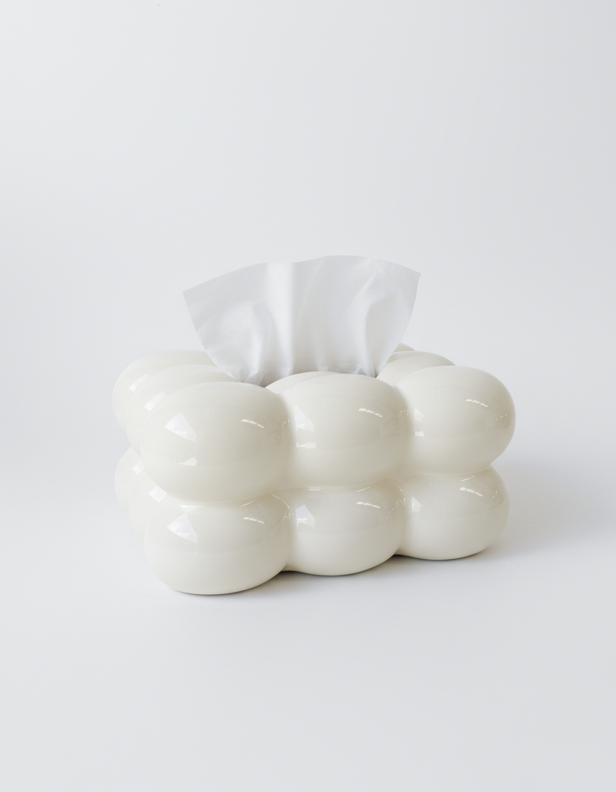 Nina Ceramic Tissue Box – Gloss Ivory